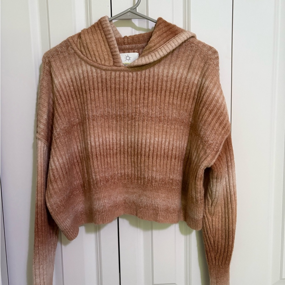 Aerie Brown Cowl Neck Cropped Sweater